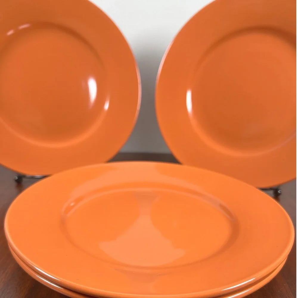 Studio 33 Orange Salad Dessert Plates Solid Terra-Cotta Glossy MCM Set of 4 - 8